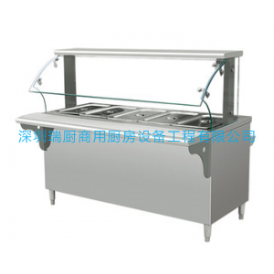 五格保溫售飯工作臺帶玻璃罩